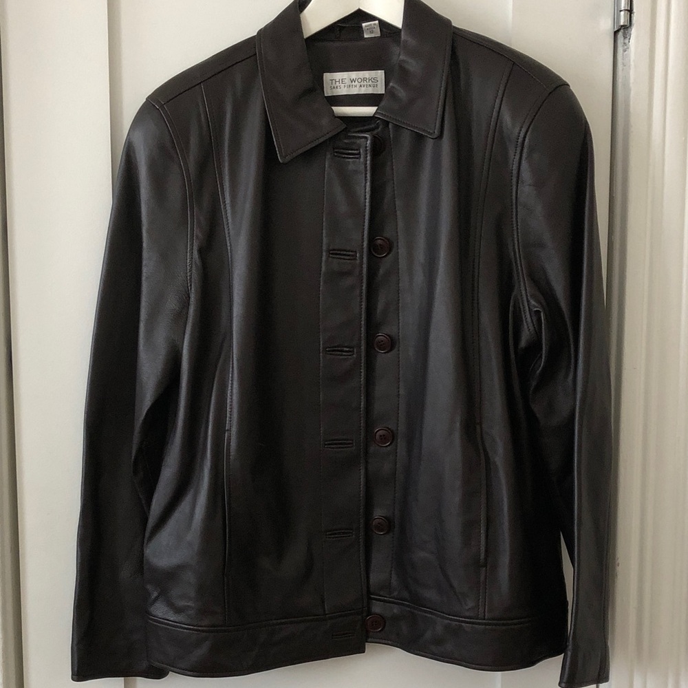 Saks Fifth Avenue Chocolate Brown Lambskin Leather Jacket